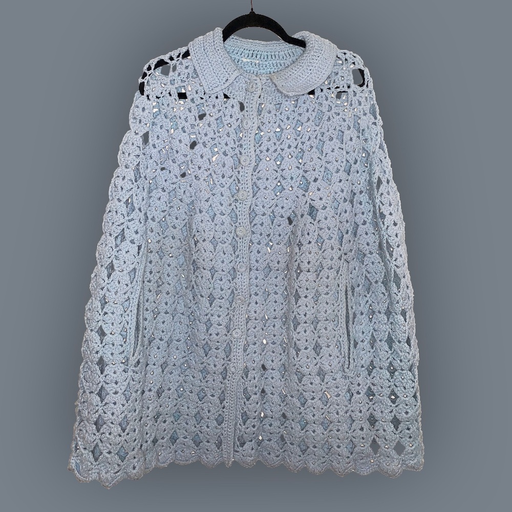 Vintage Light Blue Crochet Poncho
